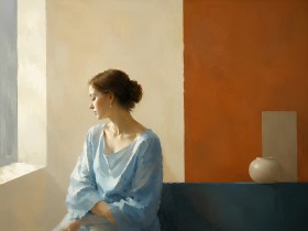 Ruhiges Porträt mit Licht und Farbe, Leinwand oder Kunstdruck