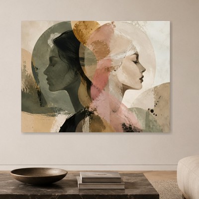 Abstraktes Wandbild oder Kunstdruck mit doppelt porträtiertem Frauengesicht