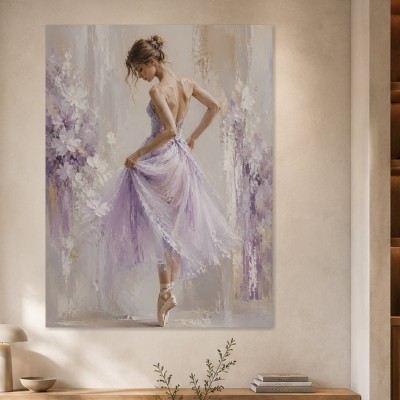 Elegante Ballerina als Kunstwerk oder Wandbild in zartem Lila