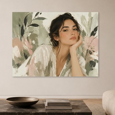 Elegantes Porträt als Leinwandbild oder Acrylbild mit floraler Ruhe
