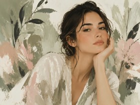 Elegantes Porträt als Leinwandbild oder Acrylbild mit floraler Ruhe Elegantes Porträt als Leinwandbild oder Acrylbild mit floraler Ruhe