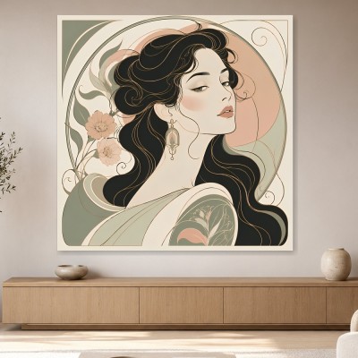 Elegantes Porträt als Wandbild oder Kunstdruck mit floralen Linien