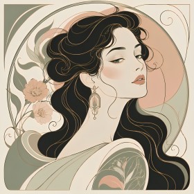 Elegantes Porträt als Wandbild oder Kunstdruck mit floralen Linien