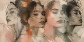 Expressives Porträt als Kunstwerk oder Fine Art Print mit vier Gesichtern