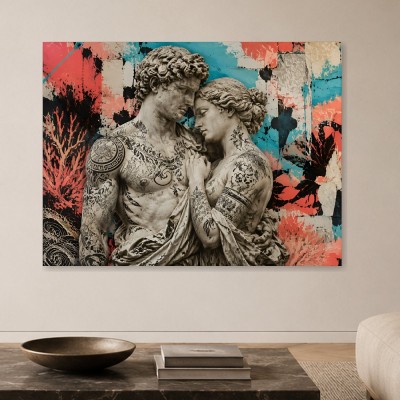 Moderne Kunst und XXL Wandbild mit antiker Skulptur und Graffiti-Kontrast
