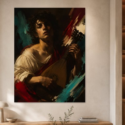 Porträt mit Laute als Leinwandbild oder Fine Art Print