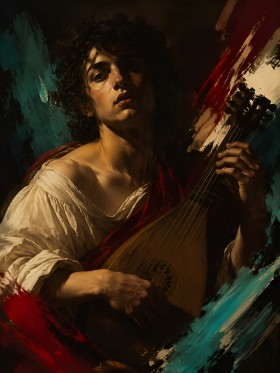 Porträt mit Laute als Leinwandbild oder Fine Art Print