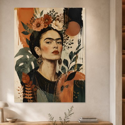 Porträt mit Blumenkrone, Wandbild oder Kunstdruck in warmer Farbharmonie