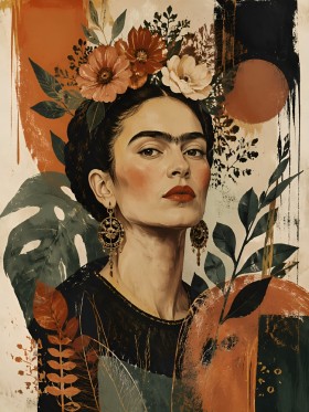 Porträt mit Blumenkrone, Wandbild oder Kunstdruck in warmer Farbharmonie