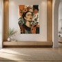 Porträt mit Blumenkrone, Wandbild oder Kunstdruck in warmer Farbharmonie