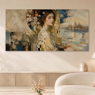 Porträt in Gold und Blau als Kunstwerk oder Leinwandbild