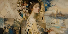 Porträt in Gold und Blau als Kunstwerk oder Leinwandbild Porträt in Gold und Blau als Kunstwerk oder Leinwandbild