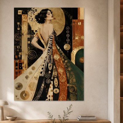 Elegante Frau in Goldtönen, Modernes Wandbild oder Kunstdruck