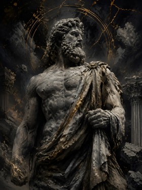 Majestätische Statue als Kunstwerk oder Wandbild in dunkler Goldoptik Majestätische Statue als Kunstwerk oder Wandbild in dunkler Goldoptik