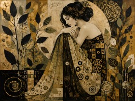 Elegante Frau mit Blättern als Kunstdruck oder Wandbild Elegante Frau mit Blättern als Kunstdruck oder Wandbild