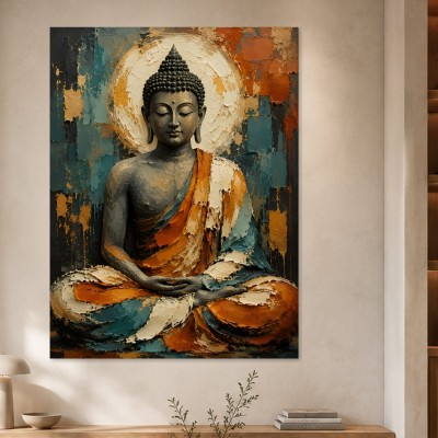Buddha Ruhe in Türkis und Ocker, Wandbild oder Kunstdruck