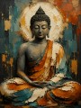 Buddha Ruhe in Türkis und Ocker, Wandbild oder Kunstdruck