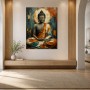 Buddha Ruhe in Türkis und Ocker, Wandbild oder Kunstdruck