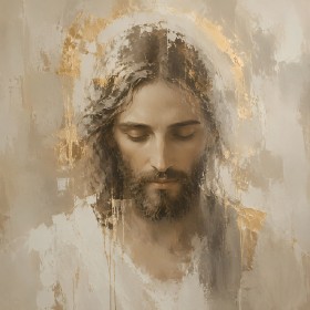Meditativer Porträtkunstdruck oder modernes Wandbild in Goldtönen Meditativer Porträtkunstdruck oder modernes Wandbild in Goldtönen