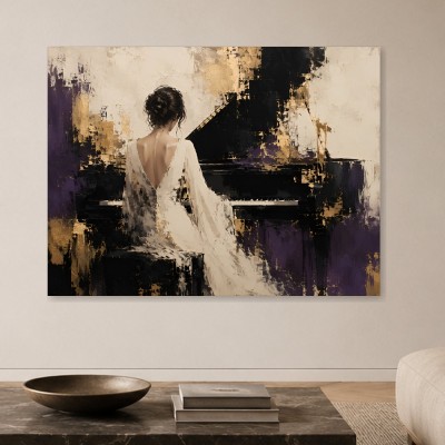 Elegante Frau am Flügel als Acrylbild oder Kunstdruck
