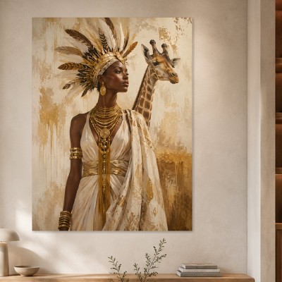 Exotisches Porträt mit Giraffe, Wandbild oder Kunstdruck
