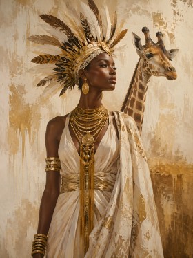 Exotisches Porträt mit Giraffe, Wandbild oder Kunstdruck Exotisches Porträt mit Giraffe, Wandbild oder Kunstdruck