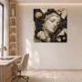 Elegantes Wandbild oder Acrylbild mit goldener Skulptur und Blättern