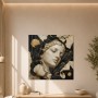 Elegantes Wandbild oder Acrylbild mit goldener Skulptur und Blättern
