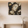 Elegantes Wandbild oder Acrylbild mit goldener Skulptur und Blättern