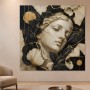 Elegantes Wandbild oder Acrylbild mit goldener Skulptur und Blättern