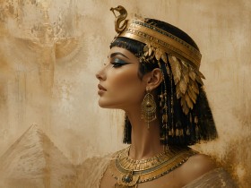 Ägyptische Königin als Wandbild oder Kunstdruck mit goldener Eleganz Ägyptische Königin als Wandbild oder Kunstdruck mit goldener Eleganz