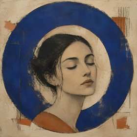 Porträt in Blau, Kunstdruck und Wandbild mit ruhiger Ausstrahlung Porträt in Blau, Kunstdruck und Wandbild mit ruhiger Ausstrahlung