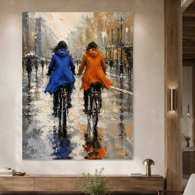 Fahrradfahrer im Regen als Leinwandbild oder Acrylbild