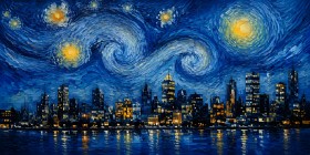 Nächtliche Skyline unter Sternenhimmel, Leinwand oder Acrylbild Nächtliche Skyline unter Sternenhimmel, Leinwand oder Acrylbild