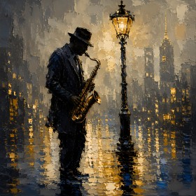 Jazzsaxofonist bei Nacht, Fine Art Print oder Leinwandbild Jazzsaxofonist bei Nacht, Fine Art Print oder Leinwandbild