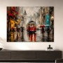 Regen in der Stadt, Wandbild oder Kunstdruck mit roter Straßenbahn