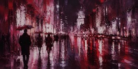 Nächtliche Stadt im Regen, Leinwand oder Poster mit urbaner Dynamik Nächtliche Stadt im Regen, Leinwand oder Poster mit urbaner Dynamik