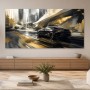 Schwarzer Sportwagen zwischen Architektur und Modernes Wandbild
