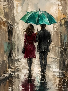 Urbanes Paar mit Regenschirm, Leinwandbild oder Poster Urbanes Paar mit Regenschirm, Leinwandbild oder Poster