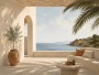 Mediterrane Terrasse am Meer als Leinwand oder Poster