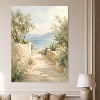Mediterraner Küstenweg als Leinwand oder Poster in hellem Licht