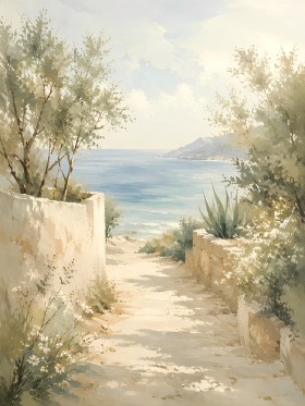 Mediterraner Küstenweg als Leinwand oder Poster in hellem Licht