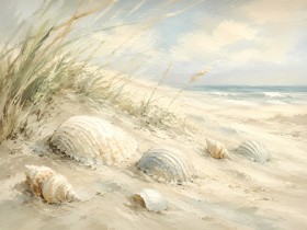 Strandmuscheln im Licht, Leinwand oder Poster für ruhige Küstenräume
