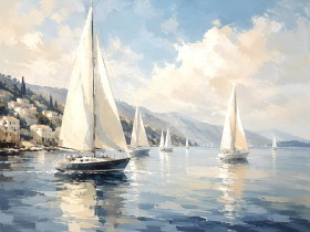 Segelboote am Küstenlicht, Wandbild oder Leinwandbild Segelboote am Küstenlicht, Wandbild oder Leinwandbild
