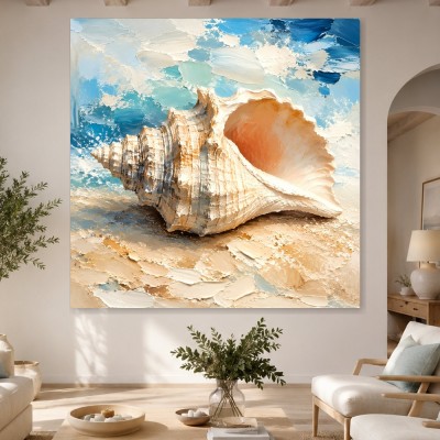 Muschel am Strand, Leinwand oder Poster in sanften Meeresfarben