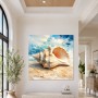 Muschel am Strand, Leinwand oder Poster in sanften Meeresfarben