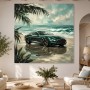 Grüner Sportwagen am Strand, Wandbild oder Fine Art Print