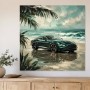 Grüner Sportwagen am Strand, Wandbild oder Fine Art Print