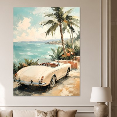 Vintage Cabrio am Meer, Leinwand oder Poster für stilvolle Räume