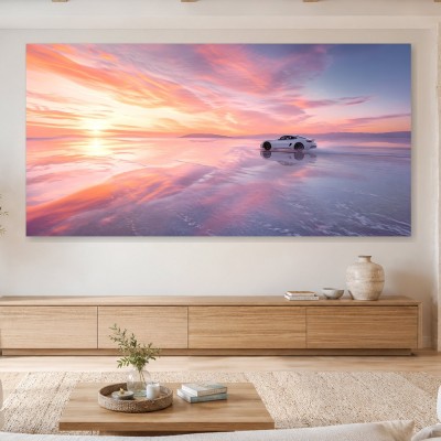 Sportwagen im Sonnenuntergang, Acrylbild oder Fine Art Print